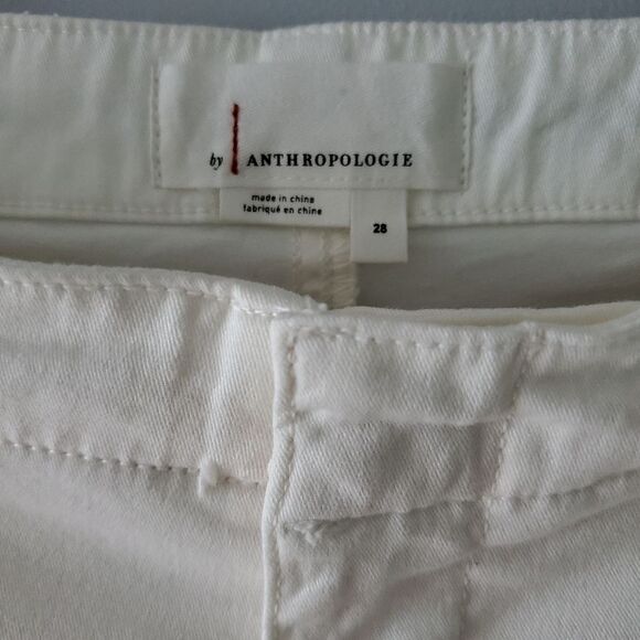Anthropologie Chino Elastic Ankle Zip Hem Ivory Cargo Pants Size 28 - Picture 2 of 6